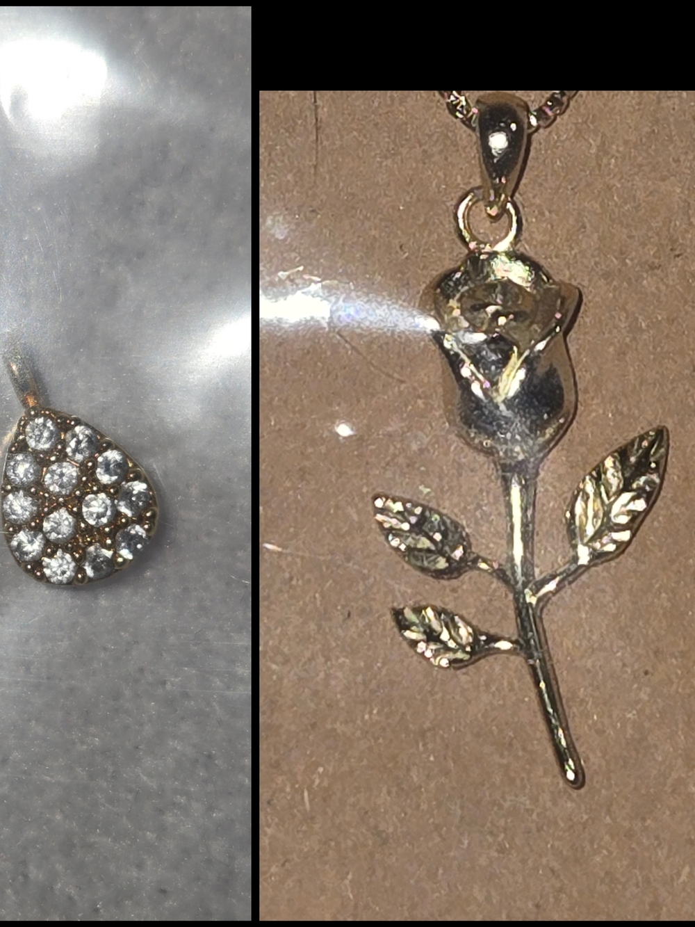 Gold Vermeil Rose And Mini Tear Drop Pendants